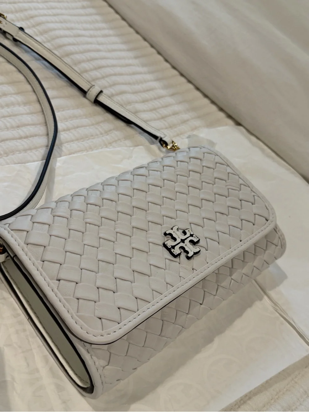 Tory Burch White Woven Leather Crossbody Thea purse clutch